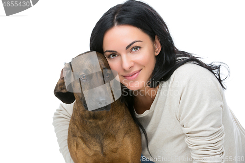 Image of Beautiful girl with dog