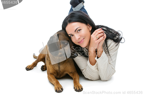 Image of Beautiful girl with dog