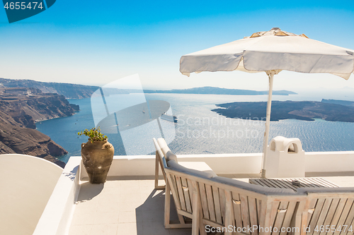 Image of view of Santorini caldera in Greece from the coast