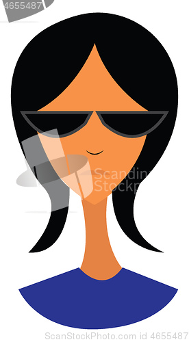 Image of Young lady with black hair and sunglasses vector or color illust