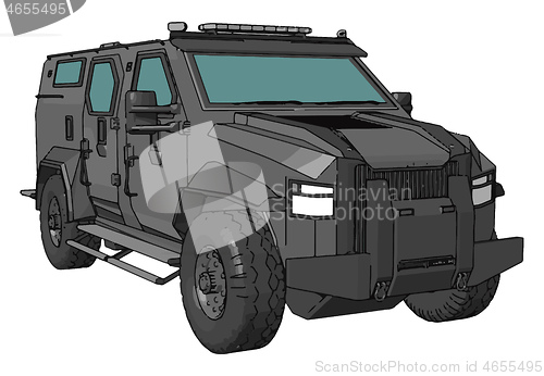 Image of 3D vector illustration of armed military vehicle on white backgr