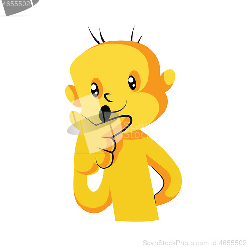 Image of Yellow creature holding hand on the face vector illustration on 
