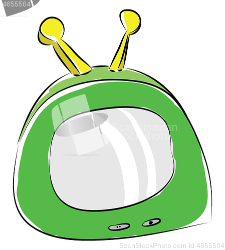 Image of Cartoon of a green portable tv with yellow antennas vector illus