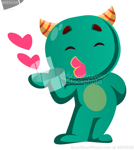 Image of Green monster sending kisses vector illustration