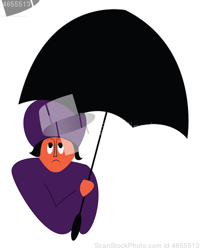 Image of A person wearing a purple rain coat and holding a black umbrella