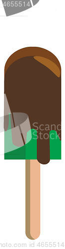 Image of A green stick ice cream with chocolate dripping vector color dra