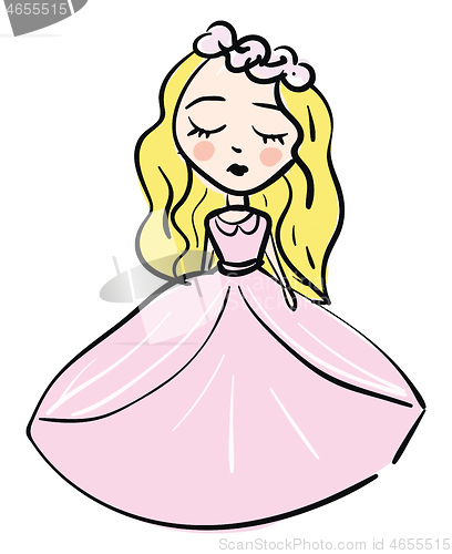 Image of Simple cartoon of a blonde girl in pink wedding dress vector ill