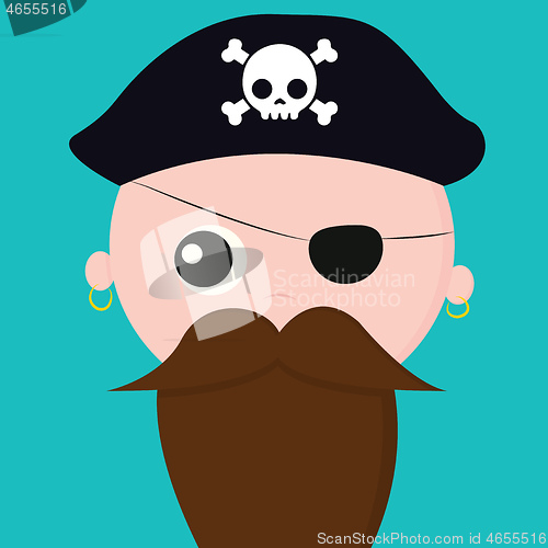 Image of Cute face of a pirate with earrings over blue background vector 