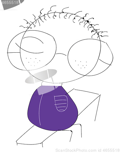 Image of Line art of a small kid wearing spectacles vector or color illus