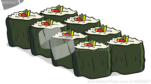 Image of Clipart of eight vegan sushi vector or color illustration
