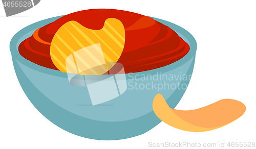 Image of A giant blue bowl filled with sauce and garnished with a single 