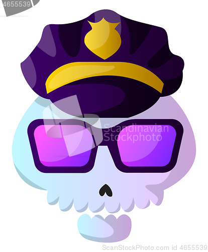 Image of Cartoon skull with purple police hat vector illustartion on whit