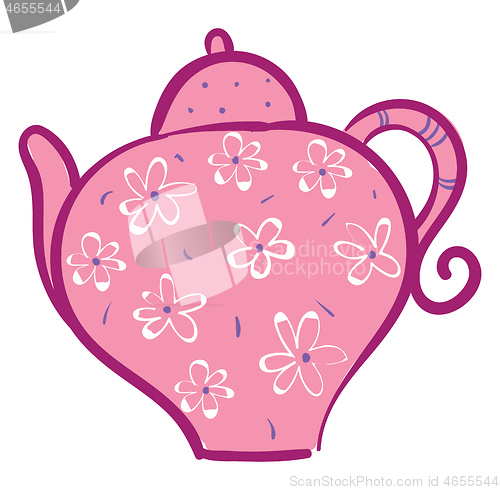 Image of Pink teapot with white flowers vector illustration on white back