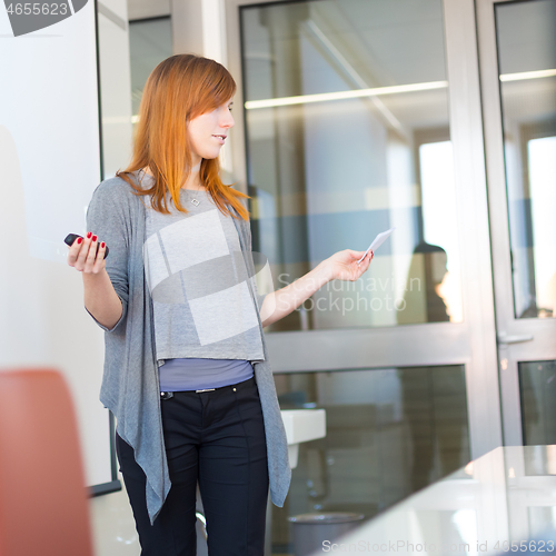 Image of Businesswoman giving a talk.