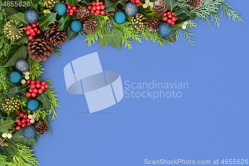 Image of Festive Christmas Background Border on Blue