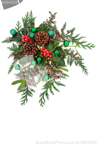 Image of Christmas Composition with Baubles and Winter Greenery