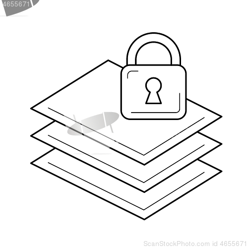 Image of Paper stack with lock vector line icon.