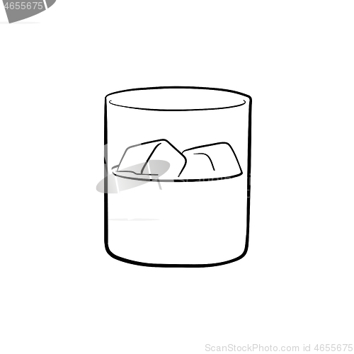 Image of Glass of water with ice cubes hand drawn icon.