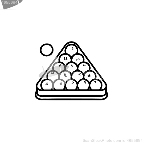 Image of Billiards rack hand drawn sketch icon.