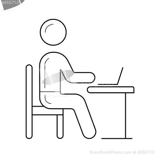 Image of Student sitting on chair at the desk line icon.