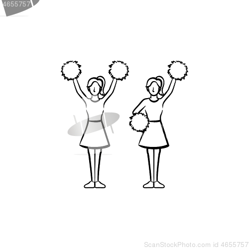Image of Cheerleader women with pom-pom hand drawn icon.