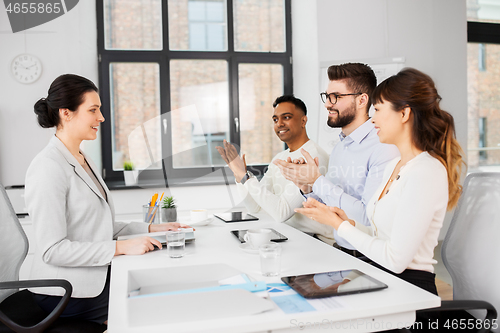 Image of recruiters having job interview with employee