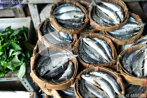 Image of Mackerel fish in bamboo basket