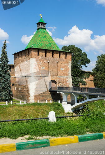 Image of Rectangular Nicholas Tower of Nizhny Novgorod Kremlin. Russia