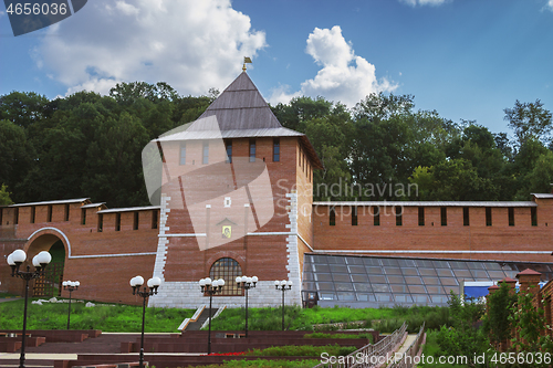 Image of Restored tower of Nizhny Novgorod Kremlin in Russia