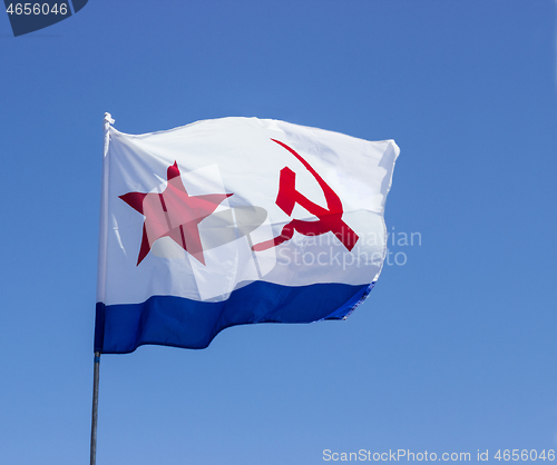 Image of Flag of Navy of USSR against sky, this already history