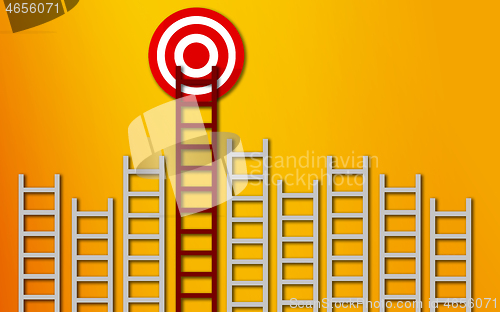 Image of Long red ladder to goal target business concept