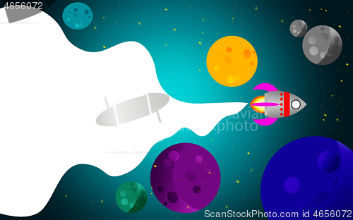 Image of Space background with rocket and planets