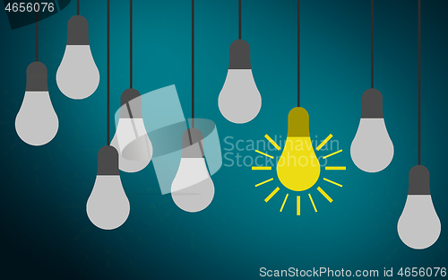 Image of Idea concept with light bulbs on a blue background