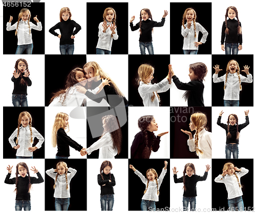 Image of The collage of different human facial expressions, emotions and feelings of young teen girls.