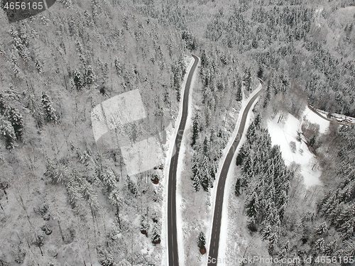 Image of Black Forest winter scenery aerial view Germany