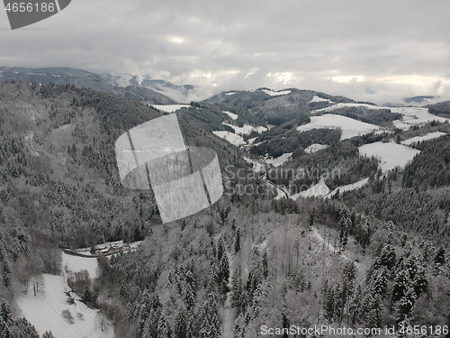 Image of Black Forest winter scenery aerial view Germany