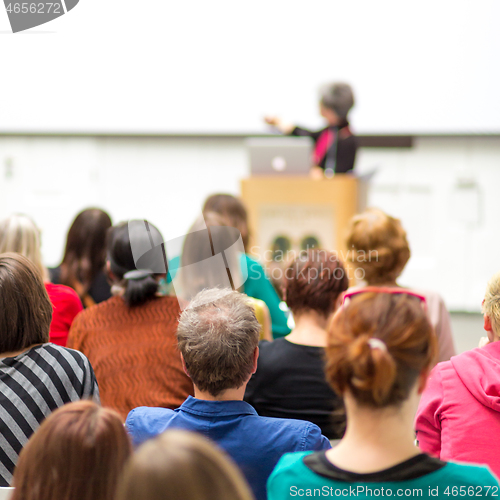 Image of Woman giving presentation on business conference.