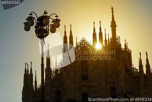 Image of Silhouette of Milan Cathedral at sunrise