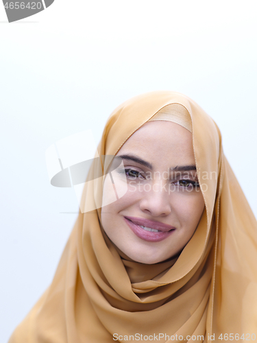 Image of portrait of beautiful muslim woman isolated on white