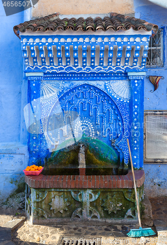 Image of Blue fountain in medina of Chefchaouen