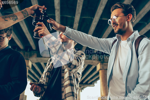 Image of Group of friends celebrating, resting, having fun and party in summer day