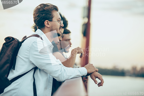 Image of Group of friends celebrating, resting, having fun and party in summer day