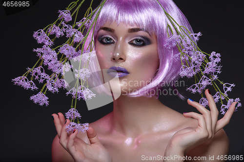 Image of Beautiful girl in purple wig