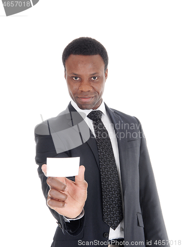 Image of African businessman showing businescard