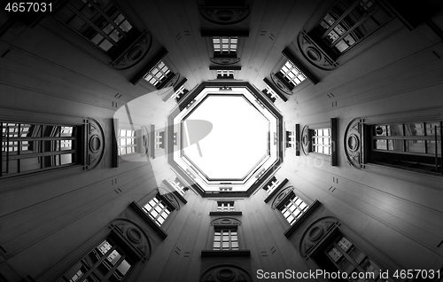 Image of Windows in perspective with sky in background