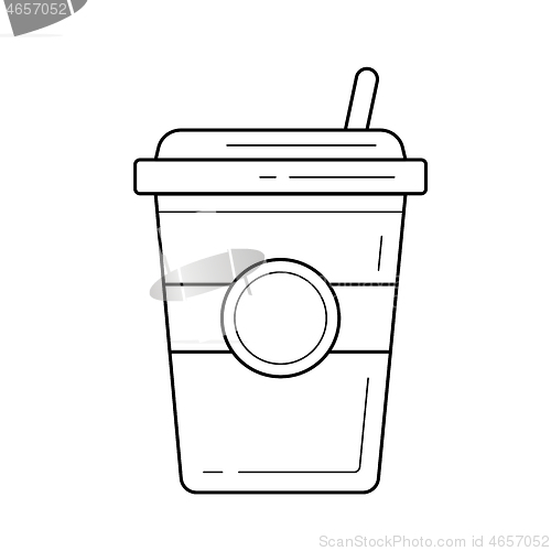 Image of Plastic cup of chocolate coffee vector line icon.