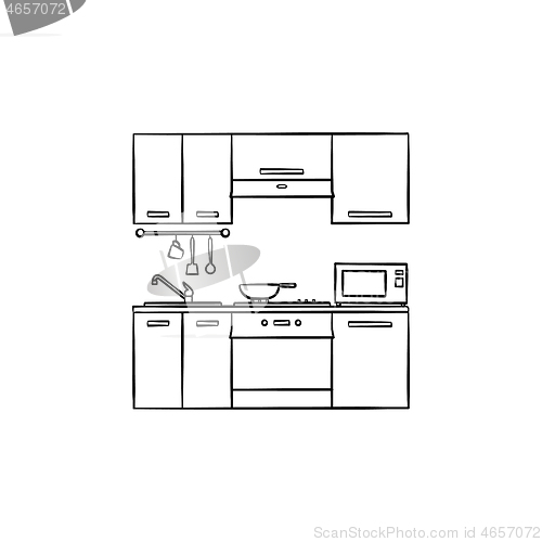 Image of Kitchen interior hand drawn sketch icon.