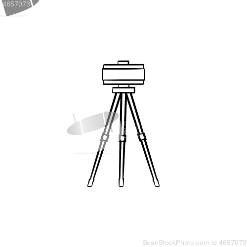 Image of Theodolite on tripod hand drawn sketch icon.