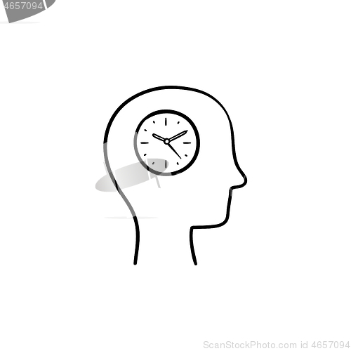 Image of Clock in the head hand drawn sketch icon.