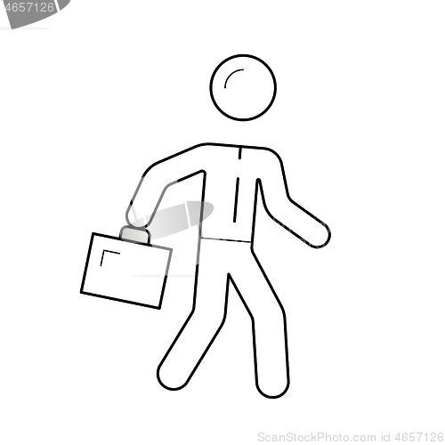 Image of Employer walking with briefcase vector line icon.